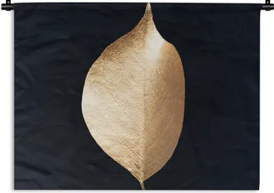 Produktbild von MuchoWow® Wandteppich Wandbehang Blätter - Gold - Schwarz - Pflanzen - Luxus 150x112.50 cm Tapisserie Dekoration Wandtuch - Wanddecke - Wandteppiche