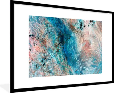 Produktbild von MuchoWow® Gerahmtes Poster Blaue Farben auf einem Gemälde 90x60 cm - Poster mit Schwarzem Bilderrahmen Wandposter Rahmen Foto Bilder - Wanddekoration - Fotos