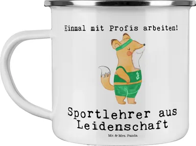 Produktbild von Mr. & Mrs. Panda Emaille Tasse Sportlehrer Leidenschaft - Weiß - Geschenk, Kaffeepott, Becher, Blechtasse, Teetasse