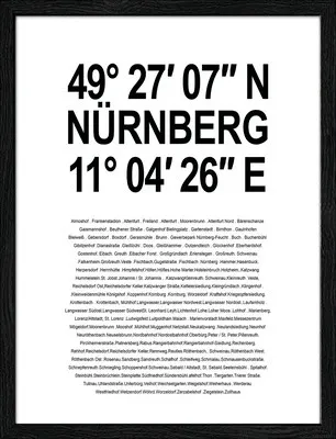 Produktbild von Gerahmtes Bild Nürnberg Koordinaten I 33x43 cm