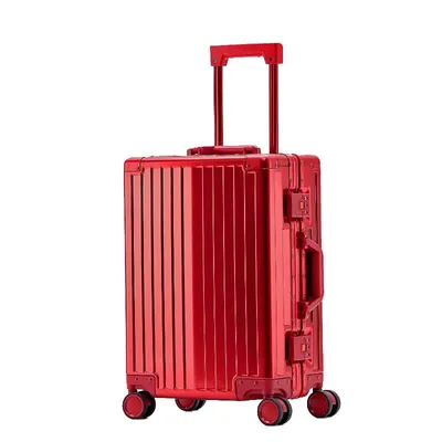 Produktbild von Aluminium Reisekoffer rot 55 cm Handgepäck Trolley Hartschalen-Koffer bei Bowatex