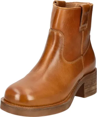 A single brown leather boot is shown against a white background.