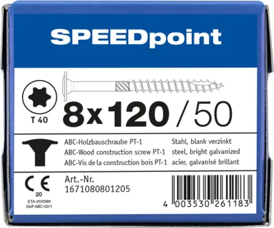 Produktbild von ABC SPEEDpoint Holzbauschraube Tellerkopf T40 Teilgewinde Schabenut A2J 8x120mm (50)