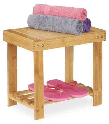 Image de Tabouret de salle de bain - Bambou - 33,5 x 25 x 39 cm - Jusqu'à 100 kg - Naturel