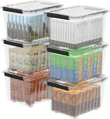 Image de Boîte de transport, boîte transparente avec couvercle et roulettes, 35 litres, plastique (polypropylène), transparente, lot de 6