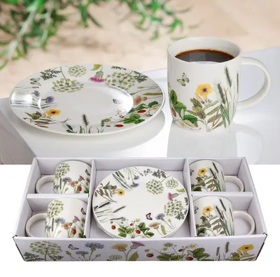 Produktbild von Gilde 8tlg. Set, Service (Geschirr), "Wild Flowers", Blumendesign, Porzellan, grün, weiß, VE 1, L. 20.5 cm, B. 46 cm, H. 9.5 cm 51378 4063387513781