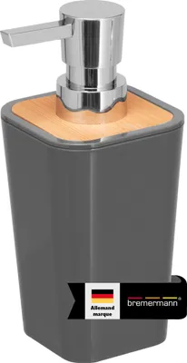 Image de bremermann Distributeur de savon CALVI en bambou et plastique | Capacité 320 ml gris