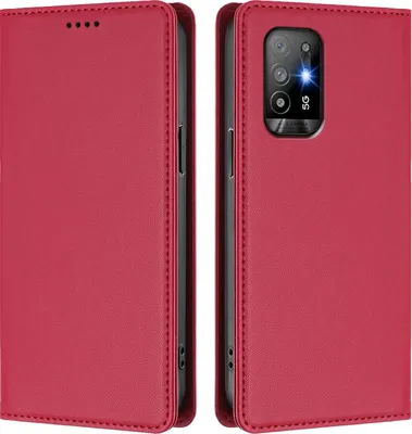 Image de Étui en cuir pour Oppo A94 5G, étui à rabat magnétique en cuirPolyuréthaneavec support, rouge