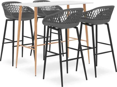 Produktbild von Bar-Set 4-Sitzer Weiß Grau Bartisch 120x60x105cm ergonomische Barhocker