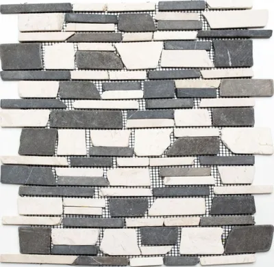 Produktbild von Mosani MOS40-0205, Mosaik, Marmor, Schwarz, Beige, Indoor, Rechteck, 305 mm