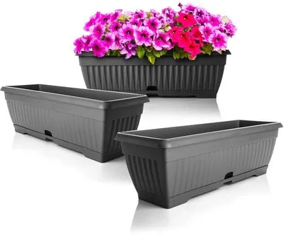 Produktbild von Famanu Blumenkasten Set mit abnehmbarer Untersetzer - Anthrazit, 50 cm