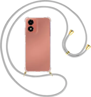 Produktbild von Handykette Backcover-Schutzhülle mit Band (Metall goldfarben) für Motorola Moto G04 / G04s - silbergrau