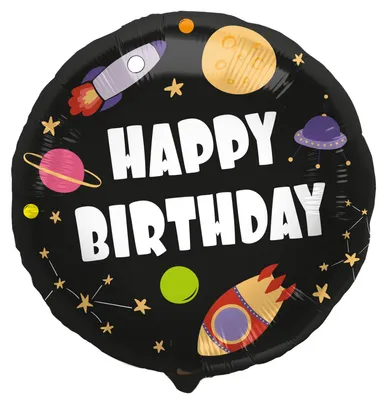 Produktbild von Folienballon Happy Birthday Rakete Ø  45cm schwarzer Geburtstagsballon Weltall