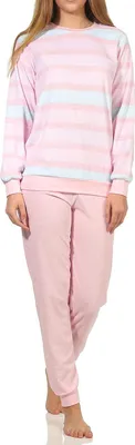 Produktbild von Damen Frottee Pyjama mit Bündchen in eleganter Ringeloptik - auch in Übergrössen - 202 235 ; rosa , 60