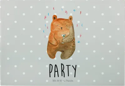 Produktbild von Mr. & Mrs. Panda Frühstücksbrett Bär Party - Grau Pastell - Geschenk, Schneidebrett, Geburtstag, Teddy, schneidbrett, Servierplatte, Geburtstagsgeschenk, Gute Laune