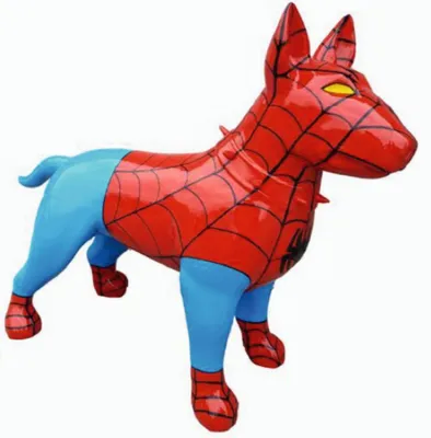 Produktbild von Hund Bullterrier Spiderman Kampfhund 116cm breit Dekorationsfigur/Werbefigur - Polyresin - lebensgroß - für draußen