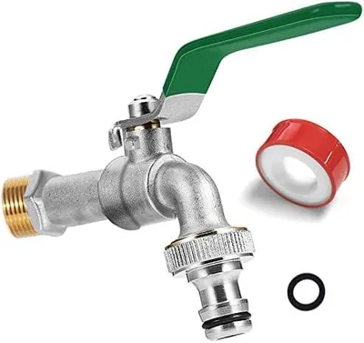 Produktbild von Wasserhahn Garten, Premium Wasserhahn 3/4 Zoll aus Messing Rost-und Frostsicher, mit Schlauchanschluss, 1 x Rollendichtband, für Garten, Waschmaschine, Zuhause oder Industrie(Grün)