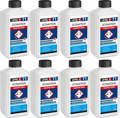 Produktbild von Kaustisches Soda 8St. FLASCHE 1kg NaOH, Natriumhydroxid Ätznatron, RM71