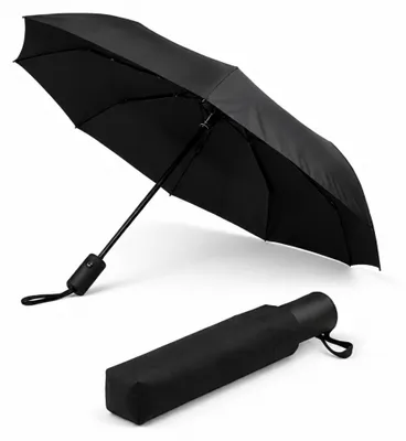 Produktbild von Automatik Regenschirm Schwarz, Kompakter Taschenschirm, Auf-Zu-Automatik auf Knopfdruck
