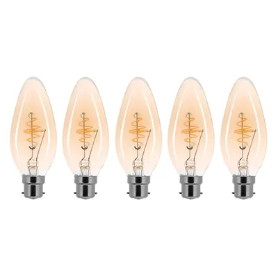 Produktbild von 5 x LED Spiral Filament Leuchtmittel Kerze 2,5W B22 Gold extra warmweiß 2000K