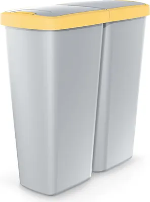 Zdjęcie produktu dla MONZANA® Kosz na odpady kuchenne 50L 2 komory z pokrywą Kosz na śmieci z przyciskiem Kosz na odpady biurowe Kosz na odpady organiczne Żółty worek System segregacji odpadów Recykling Szary Żółty