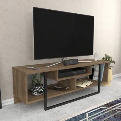 Produktbild von Decorotika Asal TV Schrank mit Metallrahmen für TVs bis zu 55" | Walnuss & Schwarz