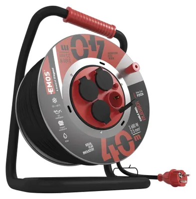 Gummi-Kabeltrommel – 4 Steckdosen, 40m, 2,5mm2  