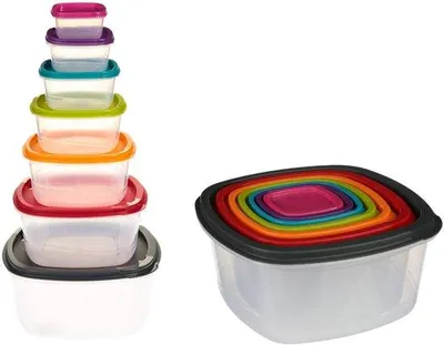 Productafbeelding van Ibenzoa® 7-delige set luchtdichte vershoudcontainers – transparante opbergboxen voor huishouden en keuken, geschikt voor de magnetron, 100/230/380/650/1100/1900/3200 ml
