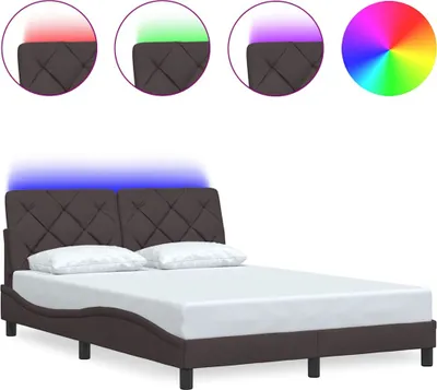 Produktbild von vidaXL Bettgestell mit LED ohne Matratze Dunkelbraun 120x200 cm Stoff