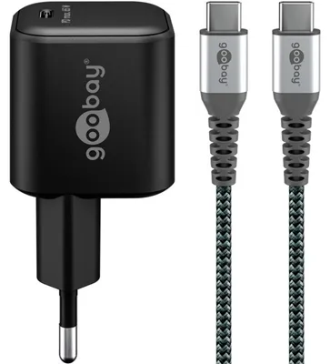 Immagine prodotto di goobay 74774 goobay Ladekabel mit Adapter schwarz, Kabellänge: 1,0 m, 65 Watt