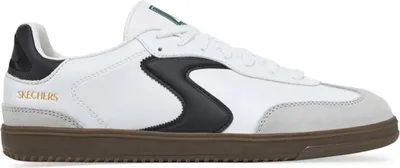 A single white sneaker with black and gray accents is shown against a white background.