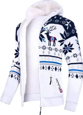 Produktbild von Nebulus Norweger Jacke Hoody mit Teddyfell NORON Herren, mit Kapuze, schicker Pullover im Norweger-Style, P6400 - Herren, weiß-navy, M
