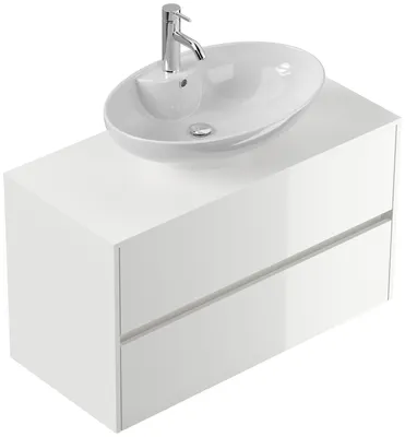 Produktbild von Badmöbel Taifun 100cm mit Keramik Aufsatzwaschbecken weiß Hgl : Weiss hochglanz Varianten: Weiss hochglanz