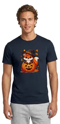 Produktbild von Spreadshirt Süßer Halloween Fuchs Im Kürbis Mit Hexenhut Männer T-Shirt, 5XL, Navy