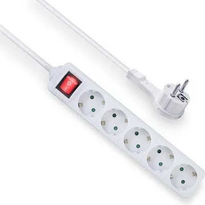 Produktbild von ACT Steckdosenleiste mit beleuchtetem Schalter und Flachstecker, 5 Steckdosen, 1,5 m, weiß AC2455
