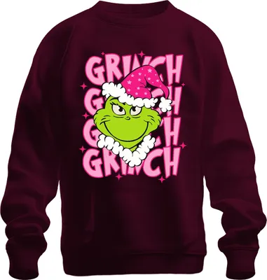 Produktbild von Grinch Weihnachten frech Geschenk grün rosa Santa Hut Retro Uni Sweatshirt Pullover, Burgundy, S