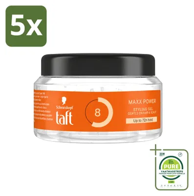 Imagen del producto de 5 unidades de gel para el cabello Taft Men Power Gel Maxx Power 8, envase de 250 ml, pack grande