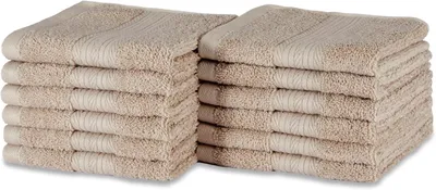 Productafbeelding van Wasdoekjes - Washandjes - Set van 12 - Biologisch katoen - 30 x 30 cm - Kleurecht - Taupe