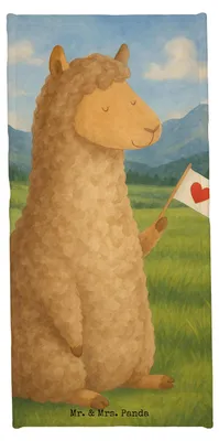 Produktbild von Mr. & Mrs. Panda Badehandtuch Alpaka Fahne Design - Kaktus Grün - Geschenk, Lamas, Liebe, Strandtuch, sporthandtuch, Handtuch, Lama, Frotteehandtuch, Sport, Alpakas