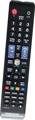 A black Samsung TV remote control is shown against a white background.