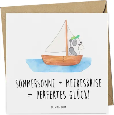 Produktbild von Mr. & Mrs. Panda Klappkarte Sommer Meer Glück - Weiß - Geschenk, Farben, Jahreszeiten, Sommerferien, Küste, Strandurlaub, Kuscheln, doppelkarte, Urlaub Am, faltkarte