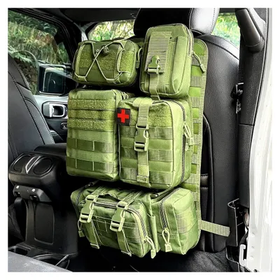 Produktbild von Taktischer Auto-Rücksitz-Organizer mit 5 abnehmbaren MOLLE-Taschen, passend für die meisten Fahrzeuge (Armeegrün)
