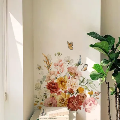 Immagine prodotto di Adesivi da parete Peonia Acquerello - Adesivi da parete per camerette - Decorazione parete soggiorno - Decorazione parete camera da letto - Vinile sicuro - Facile da applicare