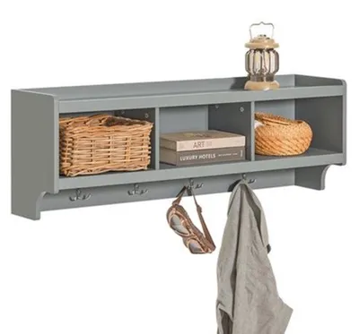 Image de Armoire penderie gris clair - Armoire compacte avec 3 compartiments et 4 crochets