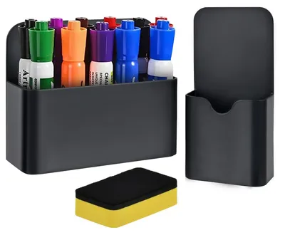 Produktbild von Magnetische Whiteboard-Stifthalter, 2 Stück mit Schwamm, schwarz
