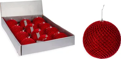 Produktbild von Satz von 12 Ornamenten: rote Netzornamente 10 cm