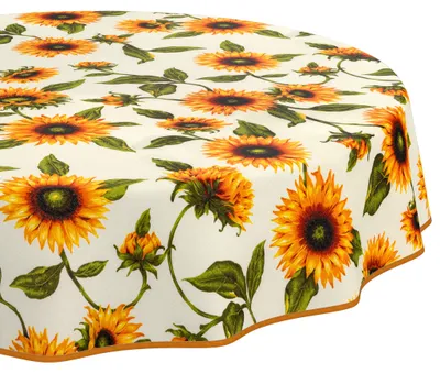 Produktbild von Tischdecke 120x120cm Rund Gelb abwaschbar Baumwolloptik Sonnenblumen Gelb wetterfest mit Saumkante