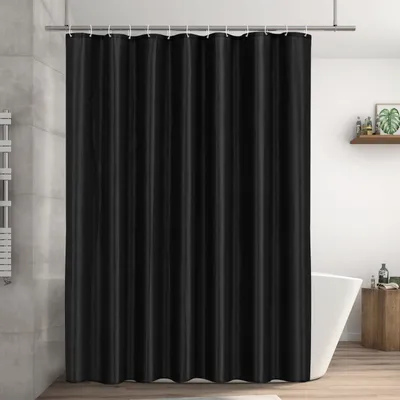 Productafbeelding van Douchegordijn van polyester, 200 x 200 cm, schimmelwerend, waterdicht en wasbaar, met 13 haken, zwart.