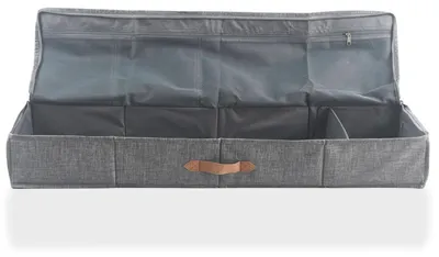 Image de hausleben - Grande boîte de rangement à placer sous le lit - En mélange lin-coton - Sac de rangement pliable pour vêtements, couvertures, linge de lit - Avec poignées, renforcé avec du carton - 90 x 45 x 18 cm (Gris)