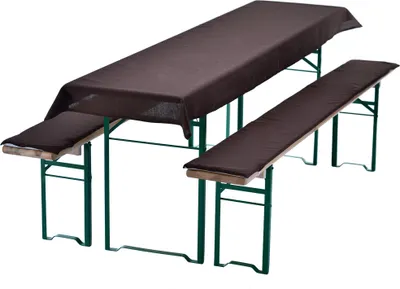 Produktbild von Bierbankauflagen Set NYVIGala 3 teilig - Auflagen für Bierzeltgarnitur - Tischdecke für Biertisch & Sitzpolster für Bierbänke, Farbe:Braun, Größe:240x70 cm